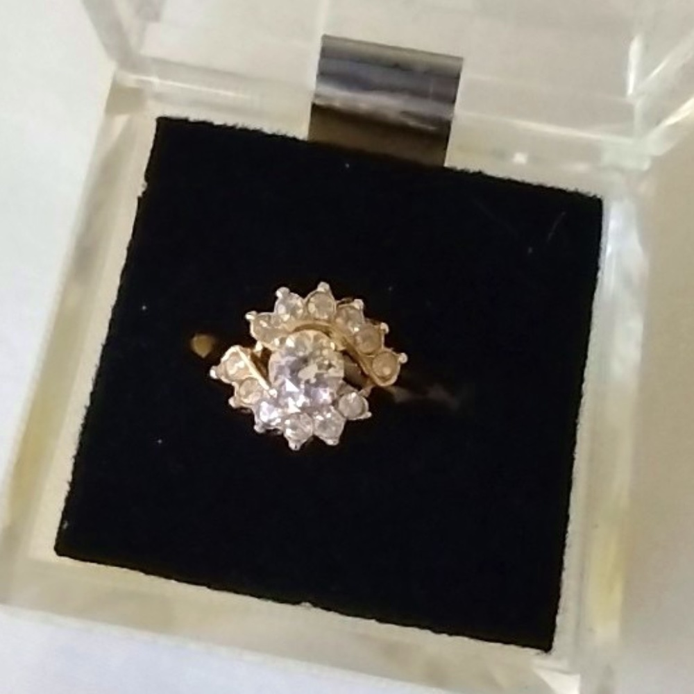 Vintage NIB 14KT Gold Electro-Plate Cubic Zirconia Bridal Style  Ring / Size 5